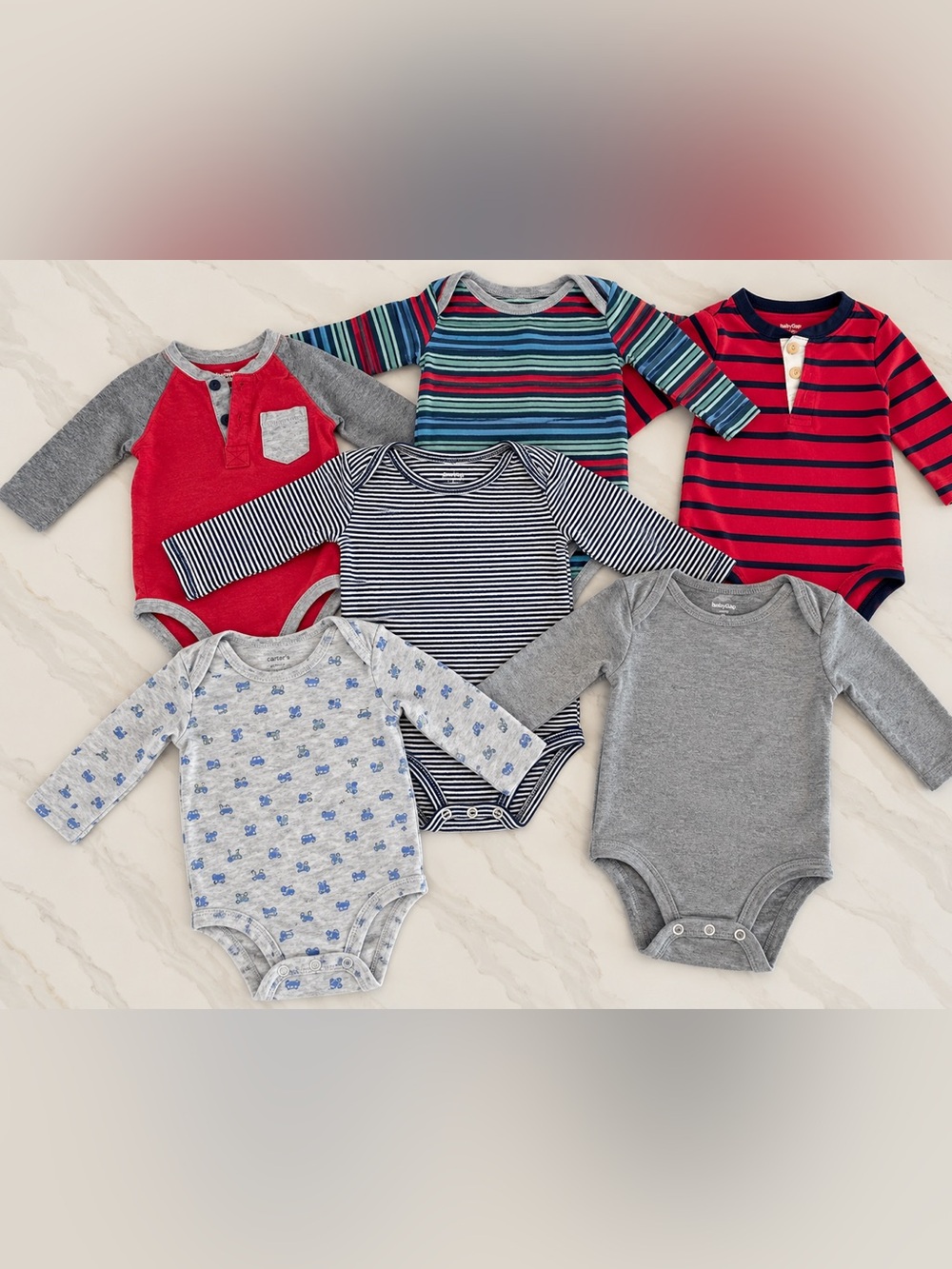 6-Piece Baby Boy Long Sleeve Onesie Bundle — Baby Gap + Carter’s 3-6 months